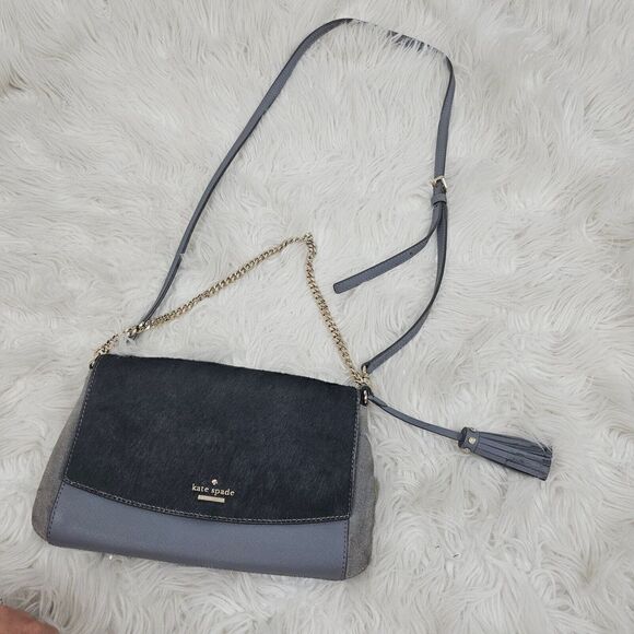 Kate Spade Laurel Way Haircalf Greer Crossbody Shoulder Bag Purse Smoky Gray - Picture 1 of 10